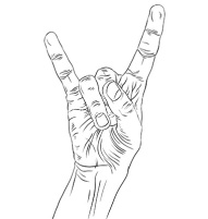 Rock on hand sign, rock n roll, hard rock, heavy metal, music, detailed black and white lines vector illustration, hand drawn.